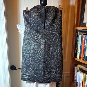 Express Black and Gold Strapless Dress